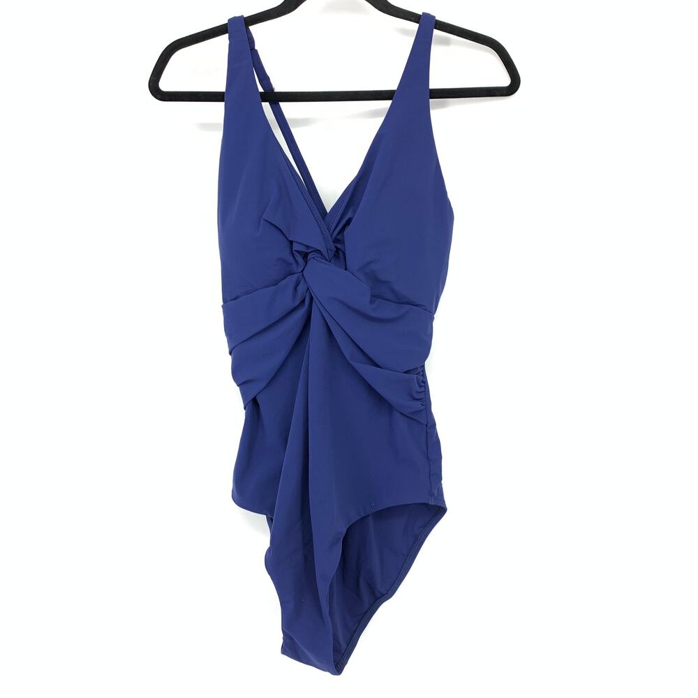 JETS Australia One Piece Swimsuit Twist Front Cross Back Blue Womens US Sz 12